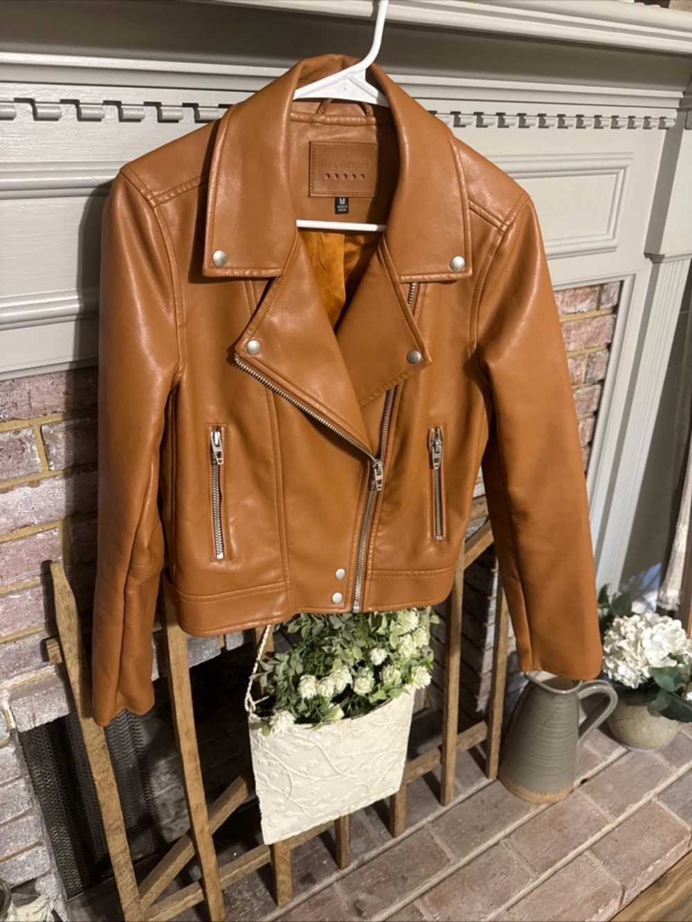 Blank NYC Caramel Tan Faux Leather Moto Jacket